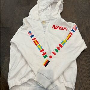 Forever 21 White NASA Hoodie with Flag Details